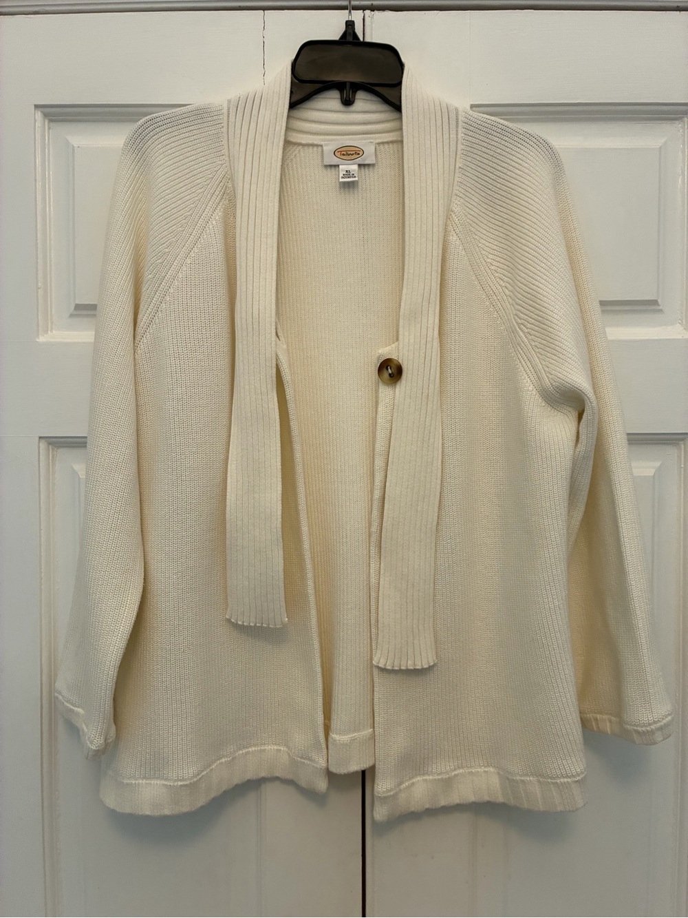 Talbots Cream Rib-Knit Tie-Neck Cardigan - Picture 4 of 4
